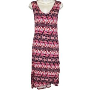Design History Womens Jersey Knit Sleeveless Pink Print Midi Stretch Dress sz L